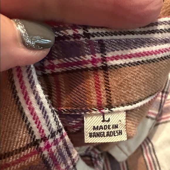 Jachs Girlfriend Brown Plaid Shirt with purple & pink stripes pockets shacket - Picture 5 of 6